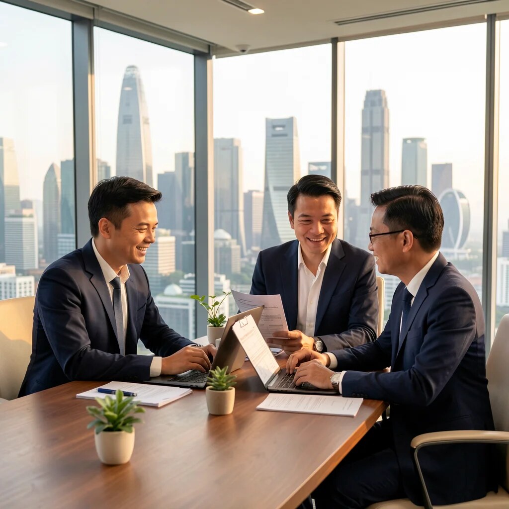 Cornerstone Capital Services advisers reviewing SME financing documents in a Singapore office